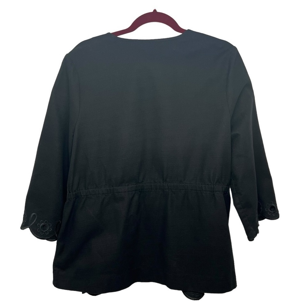 Bob Mackie Art To Wear Black Cotton Floral Eyelet Tie Waist Jacket Womens Large - Picture 9 of 11